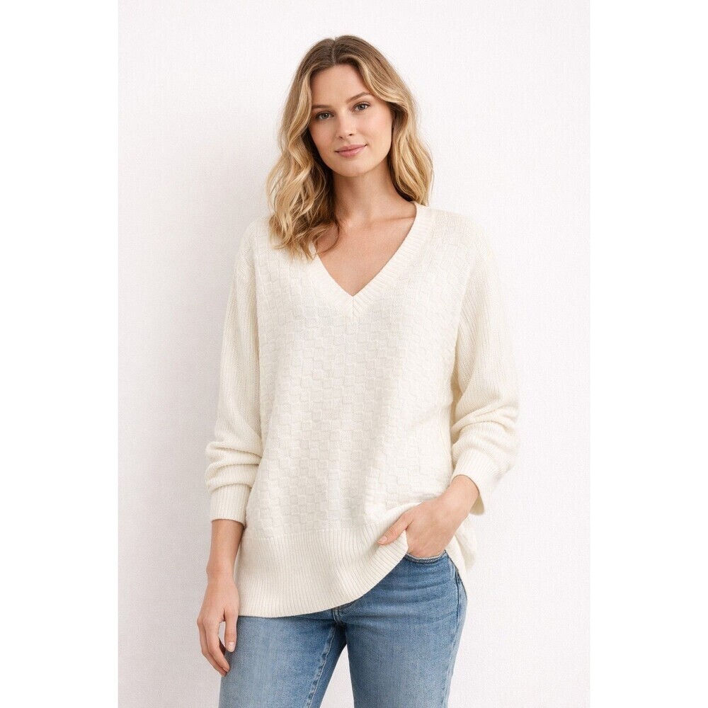 Rafalla Woman Woven Knit V-eck Sweater Size 2X Color: off-white